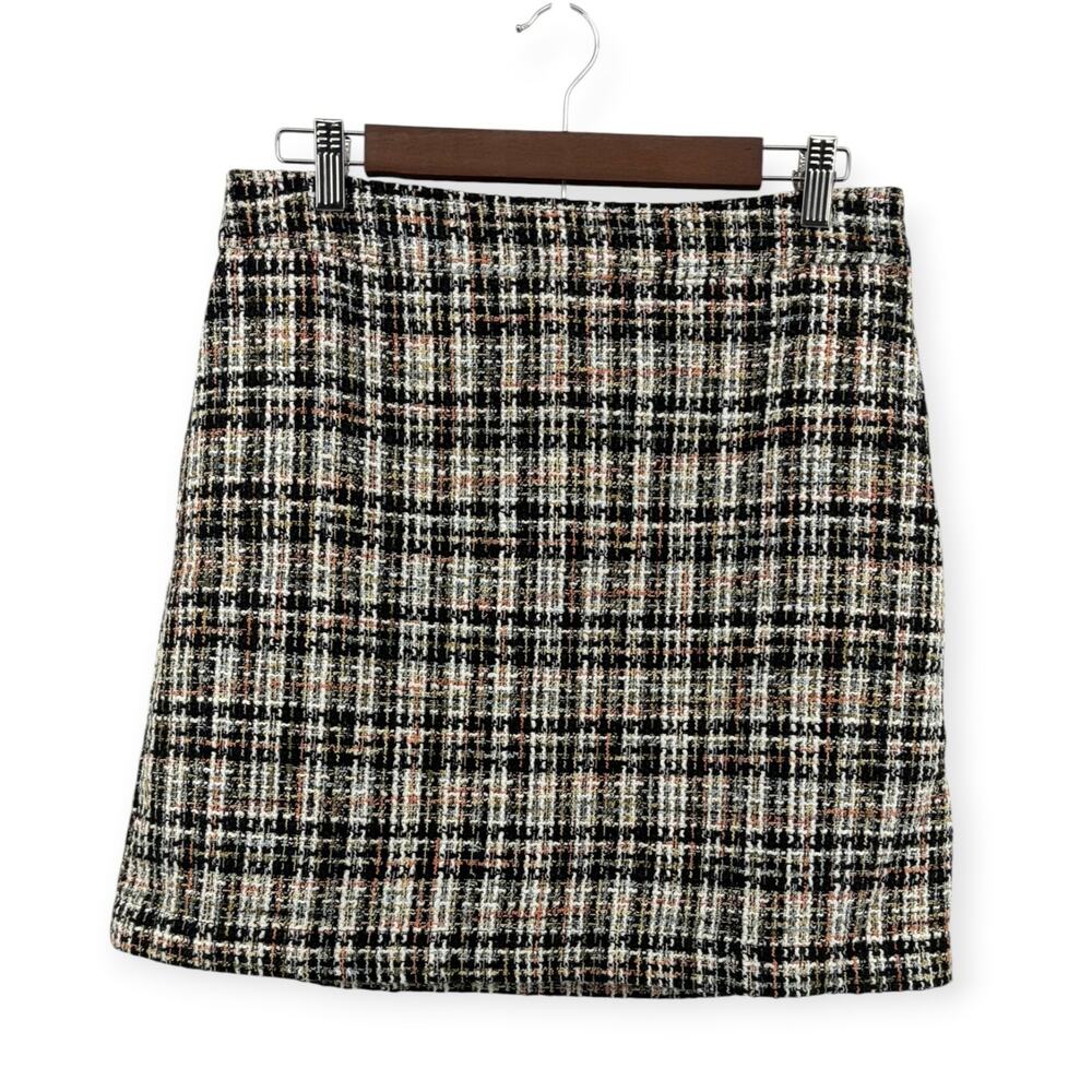 LOFT Tweed Skirt Size 6 Black Brown Pink White Fall Preppy Mini Skirt